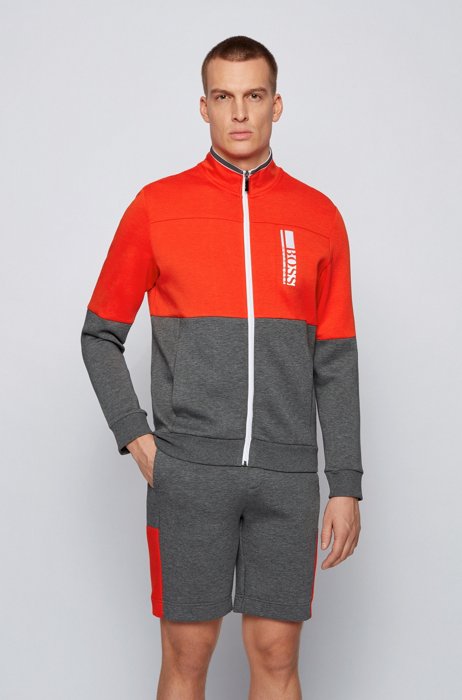 Regular-fit sweatshirt with colour-block logo embroidery, Grey