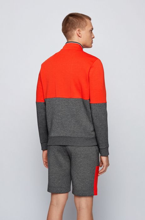 BOSS - Regular-fit sweatshirt with color-block logo embroidery