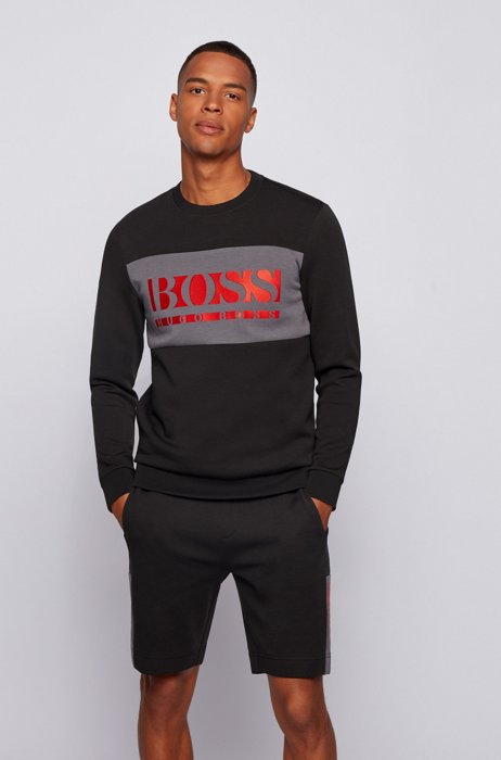 Slim-fit sweater met color-blocking en logo, Zwart