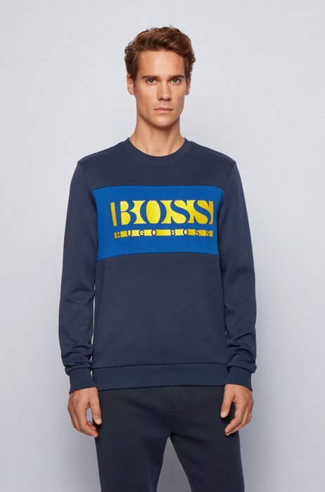 Slim-fit logo sweatshirt with color-blocking, Dark Blue