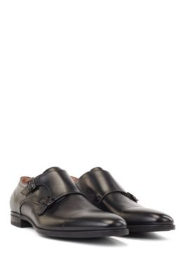 Calf-leather monk shoes with stitch 
