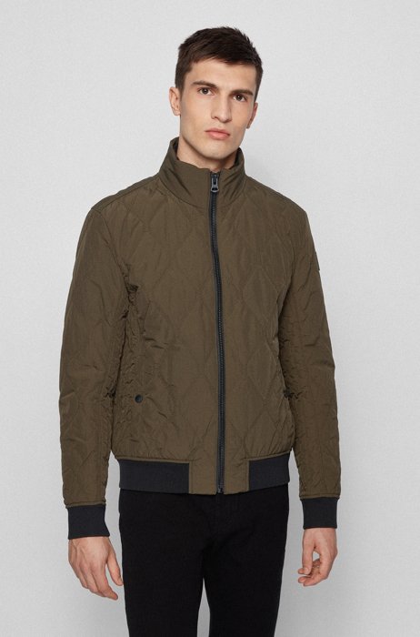 Water-repellent bomber jacket with mixed quilting, Khaki