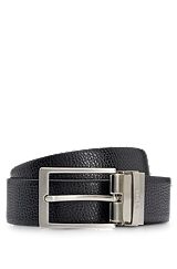 Reversible belt in Italian leather with branded keeper, Black