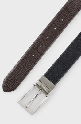 Reversible Italian leather belt with a pin buckle, Black