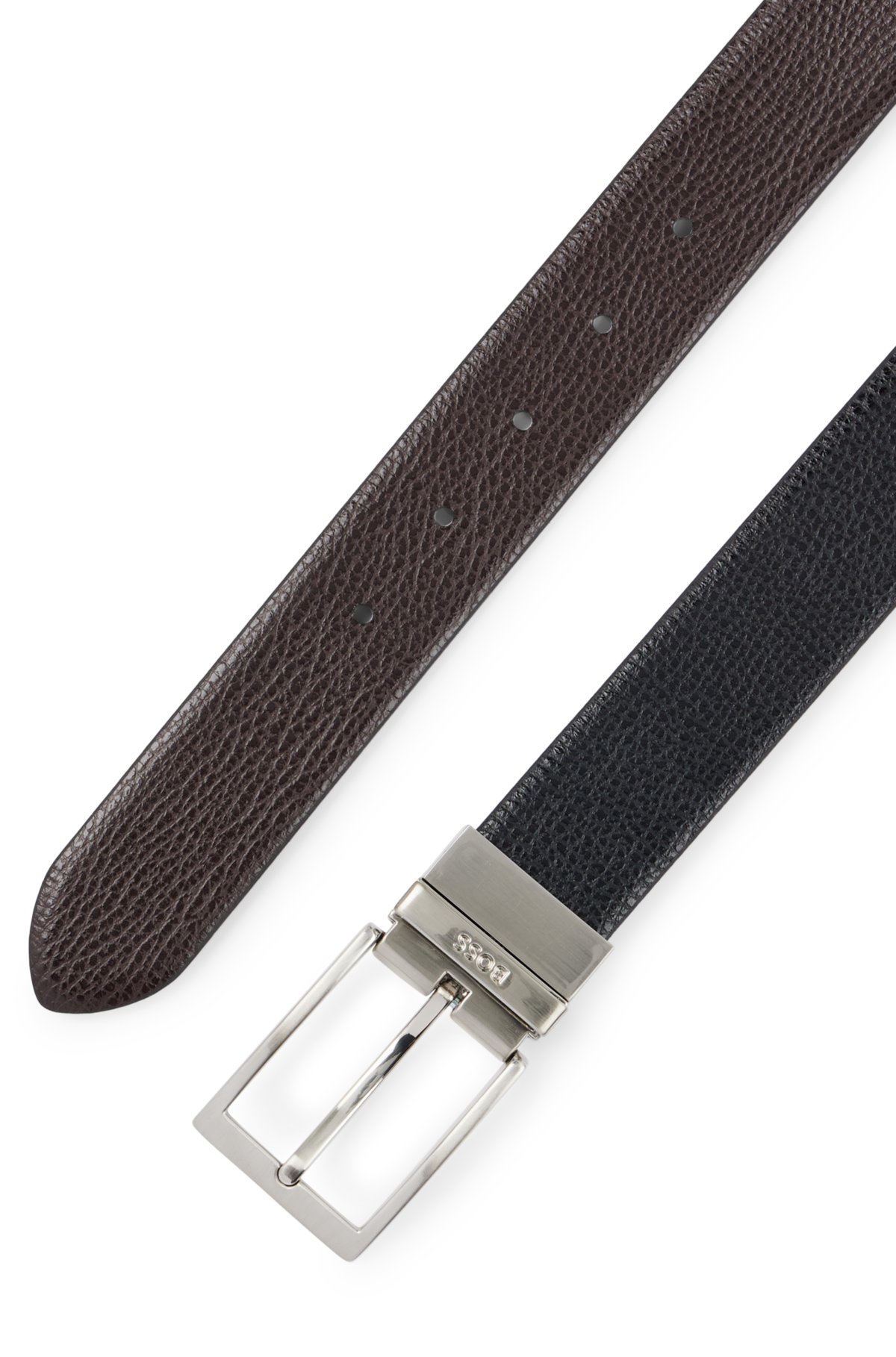 BOSS - Reversible belt in Italian leather with branded keeper