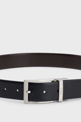 Reversible Italian leather belt with a pin buckle, Black