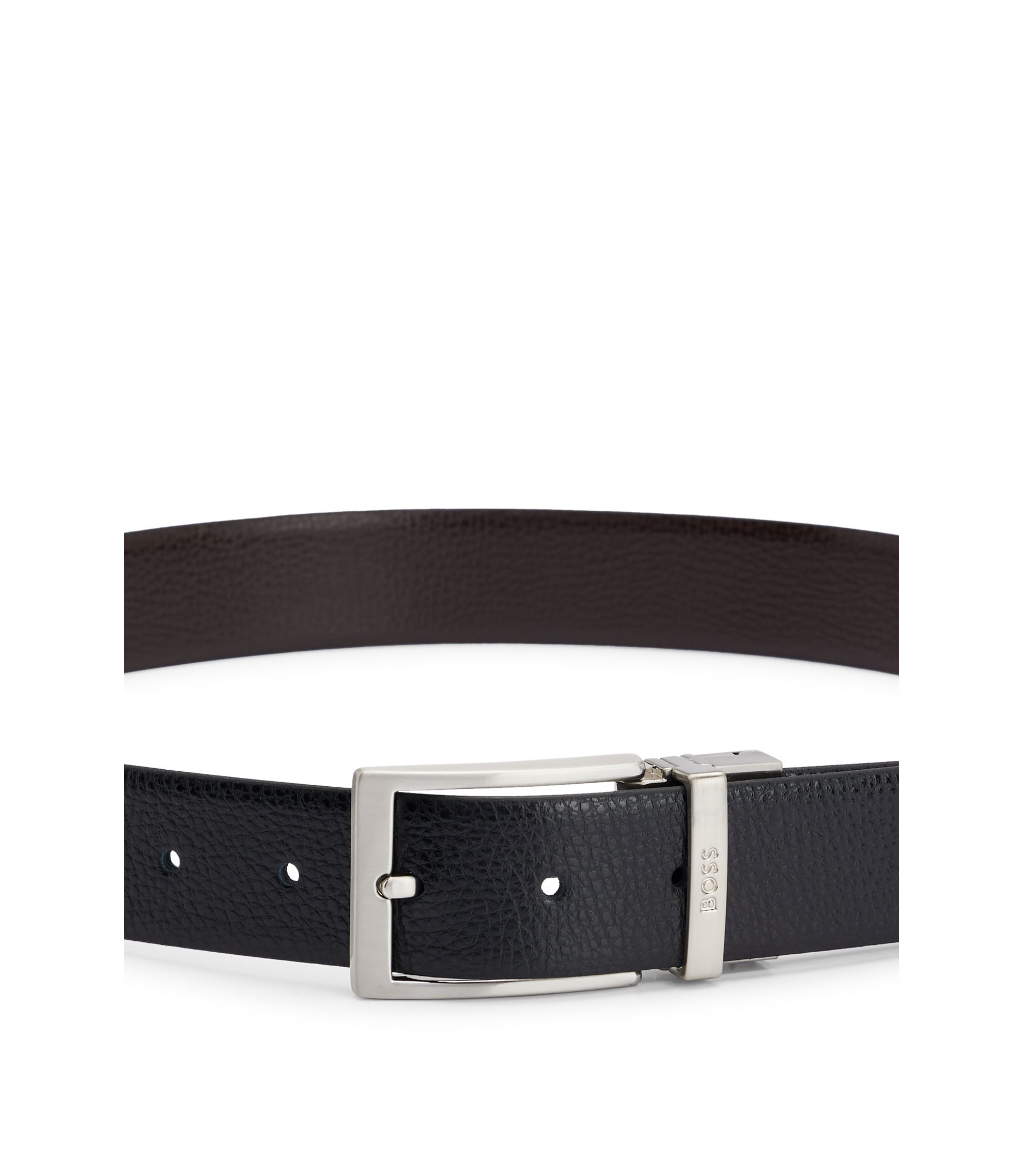 BOSS - リバーシブルベルト ストラクチャード イタリアンレザー - ブラック