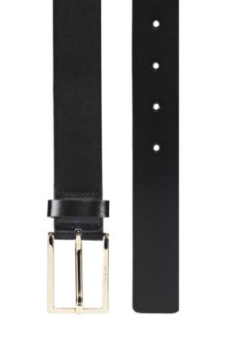 Italian-leather belt with light-gold 