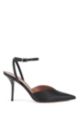 Slingback pumps in Italian leather with ankle strap, Black