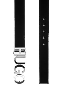 Logo-buckle belt in patent Italian leather
