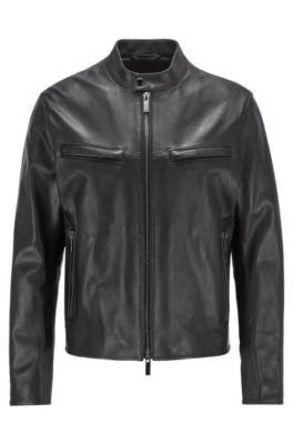 Veste Regular Fit en cuir nappa, zippée au bas des manches