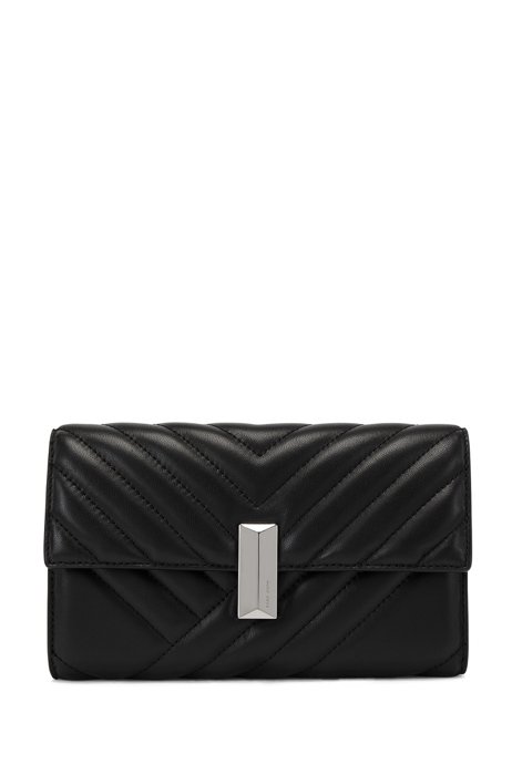 Quilted nappa-leather clutch bag with detachable wrist chain, Black