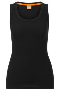 Scoop-neck top with logo embroidery, Black