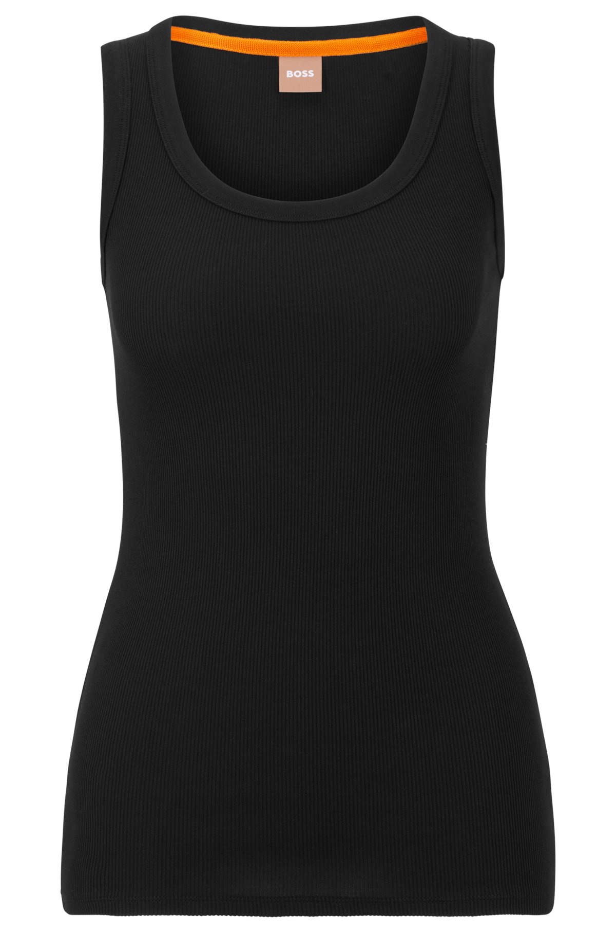 Scoop-neck top with logo embroidery, Black