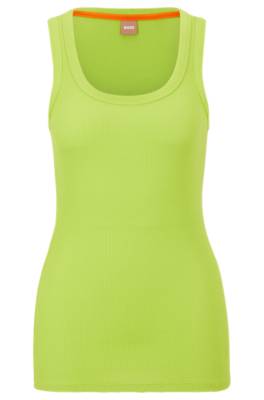 Hugo Boss Scoop-neck Top With Logo Embroidery In Light Green