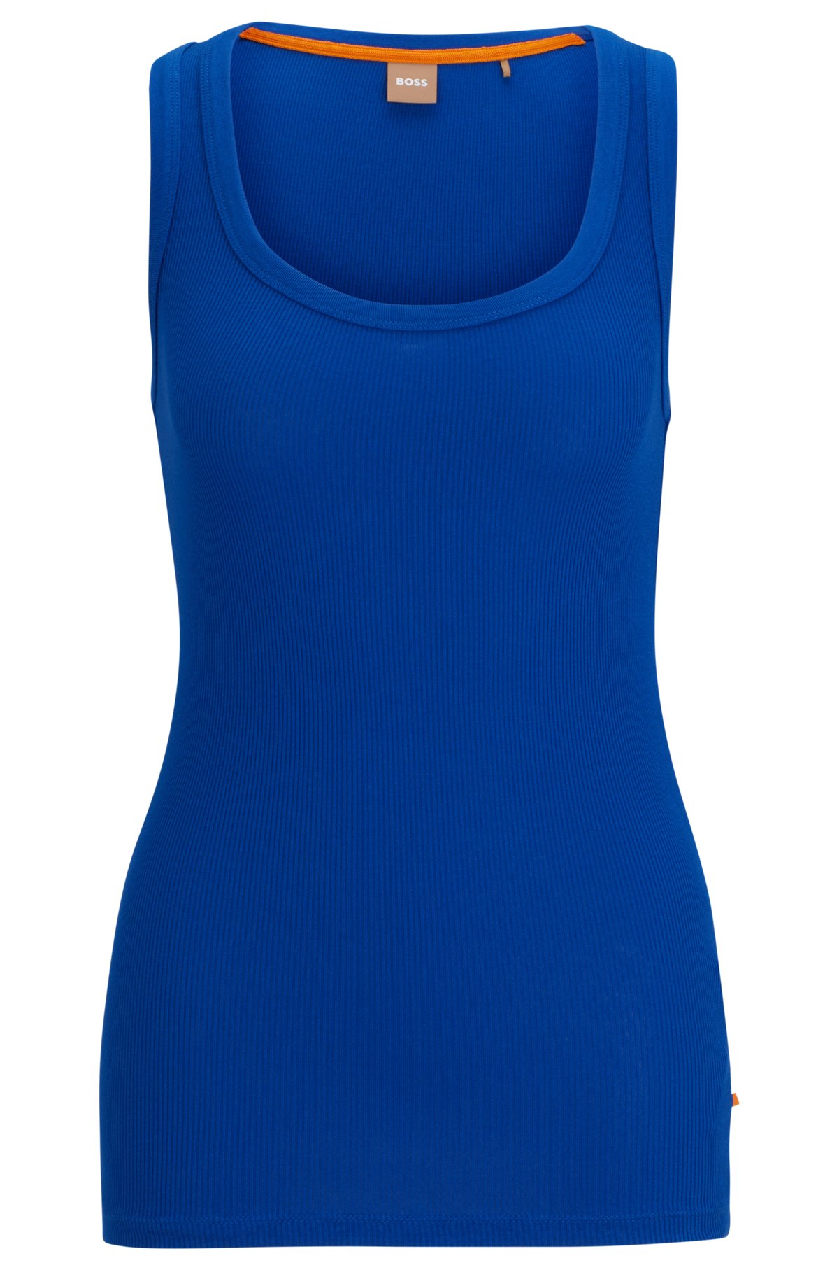 Scoop-neck top with logo embroidery, Blue