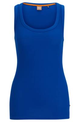 Hugo Boss Scoop-neck Top With Logo Embroidery In Blue