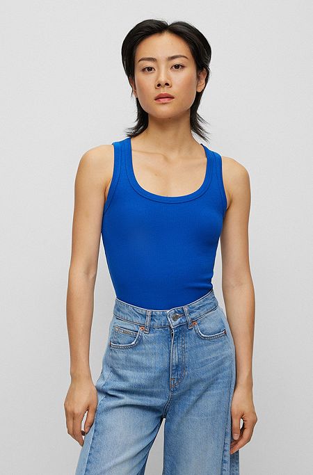 Scoop-neck top with logo embroidery, Blue