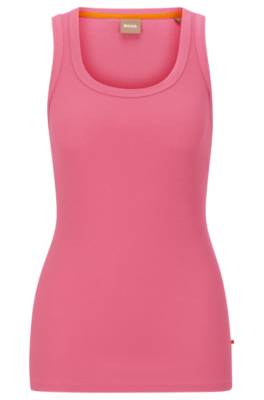 Hugo Boss Scoop-neck Top With Logo Embroidery In Pink