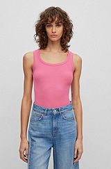 Scoop-neck top with logo embroidery, Pink