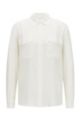 Long-sleeved blouse in sand-washed silk, White