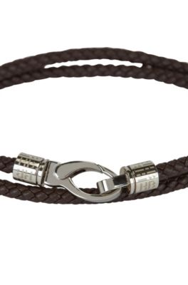 boss men's leather bracelet