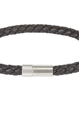 Braided-leather cuff with finely etched 