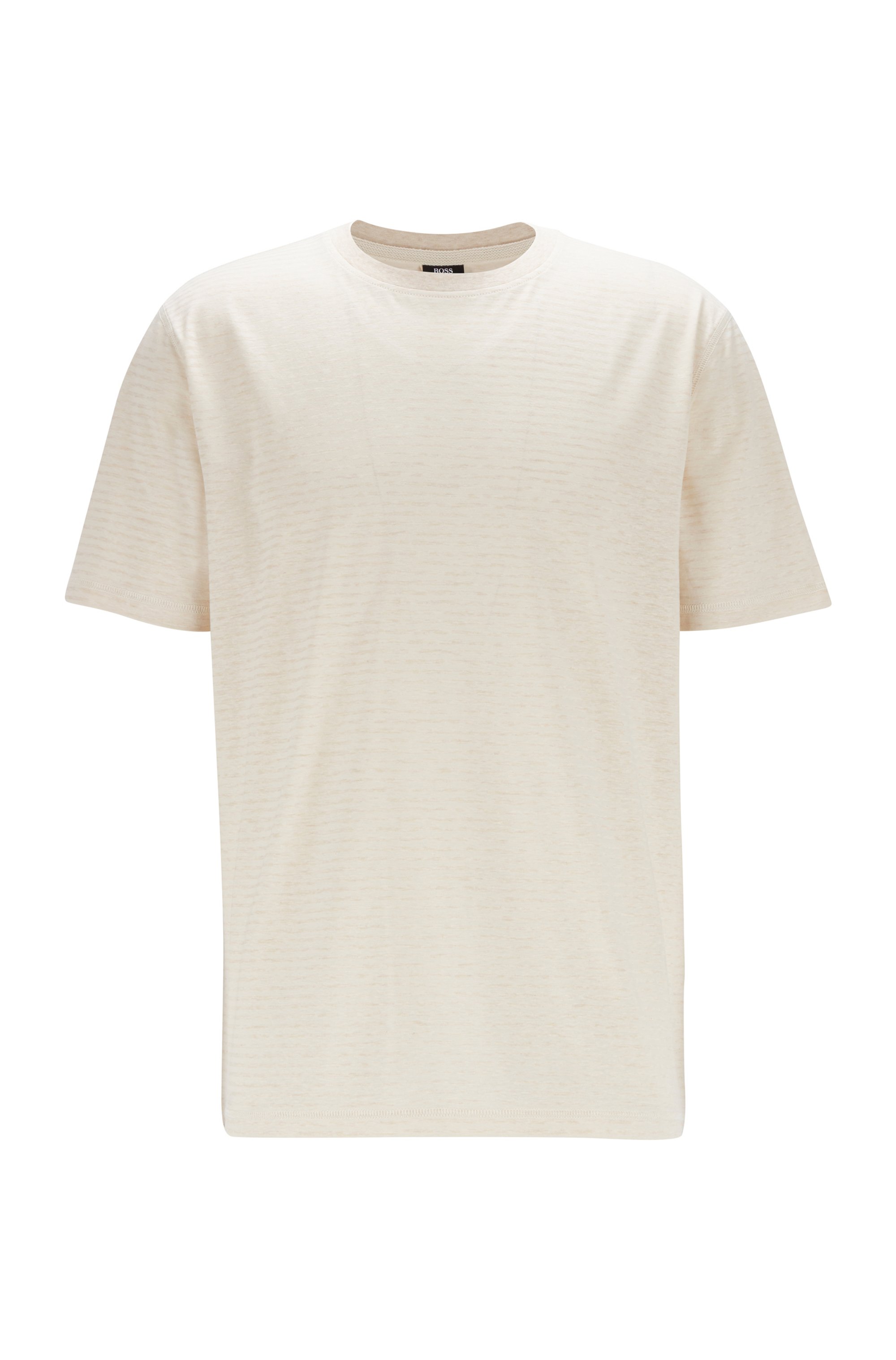Striped T-shirt in organic cotton and hemp, Light Beige