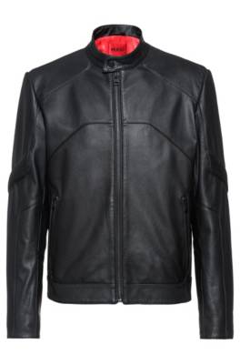 Blouson de motard Slim Fit en cuir à finitions perforées