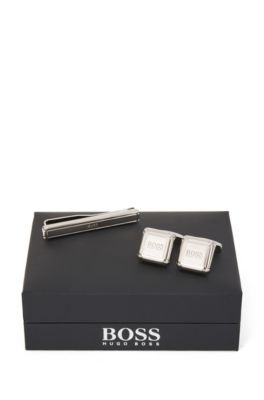 BOSS - Polished-metal logo tie clip and 