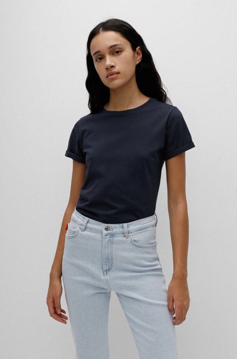 Camiseta slim fit en punto de algodón orgánico, Azul oscuro