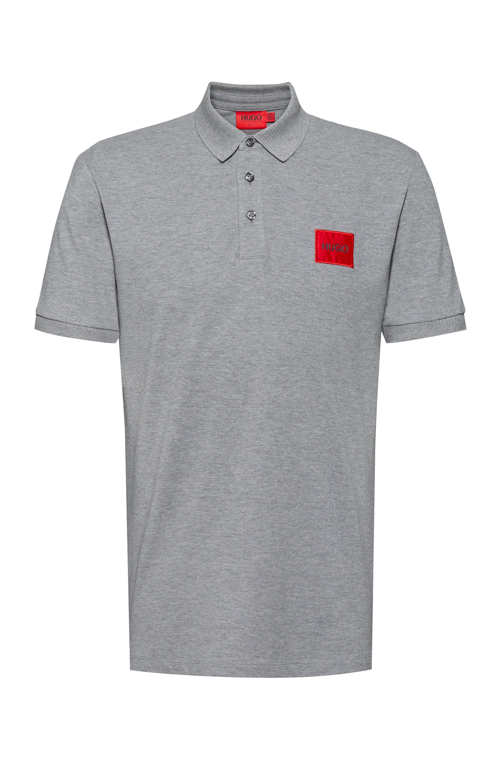 Slim-fit cotton-piqué polo shirt with logo patch, Grey