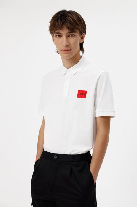 Slim-fit cotton-piqué polo shirt with logo patch, White