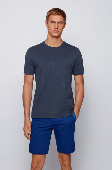 Regular-fit logo T-shirt in Bionic® single jersey, Dark Blue