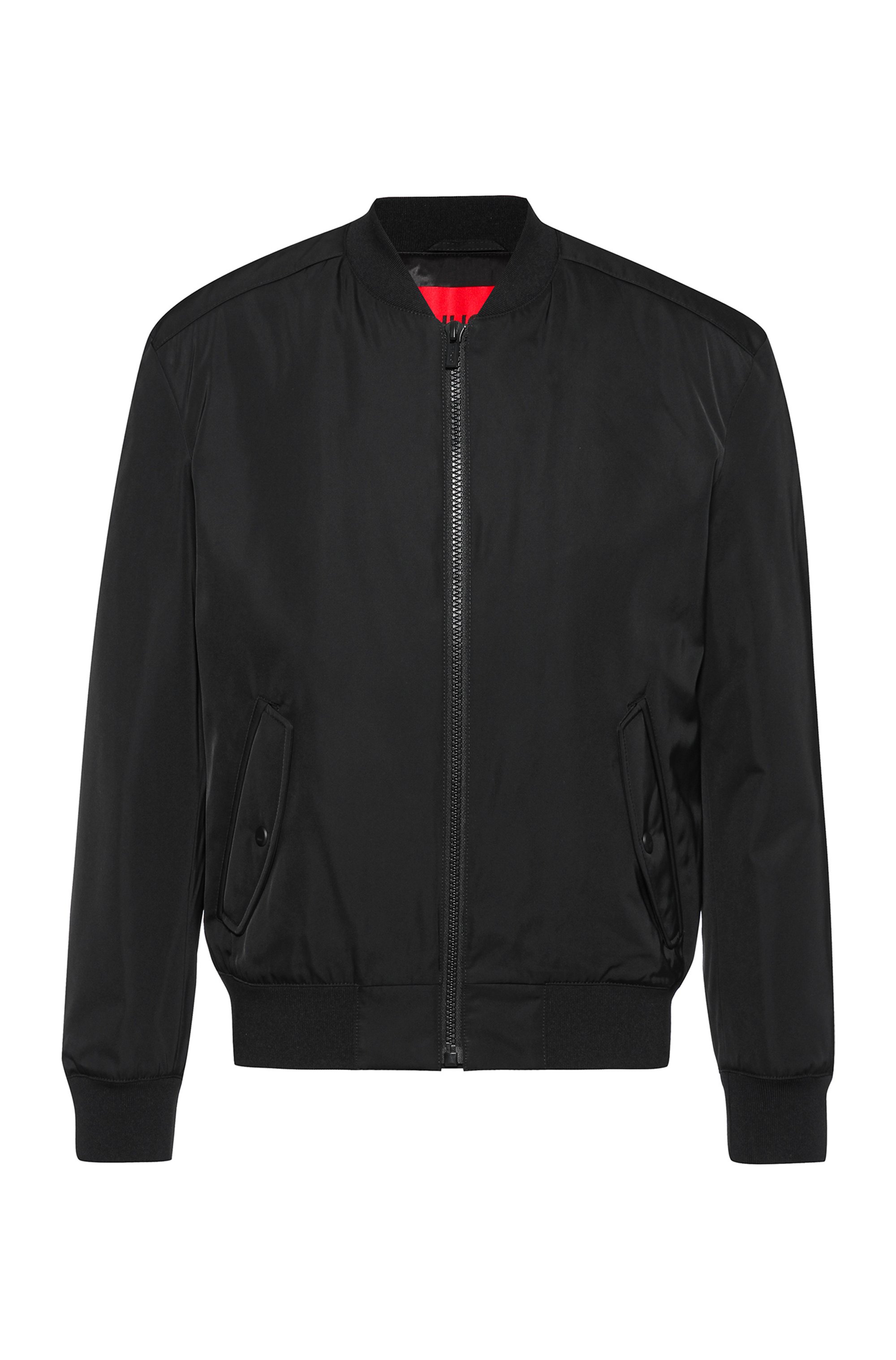 Regular-fit bomber jacket with red logo label, Black