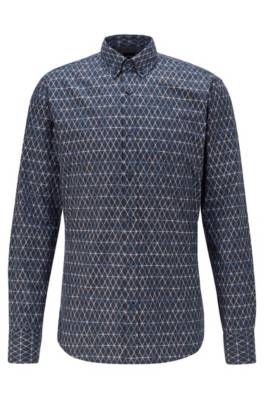 Chemise Slim Fit en popeline de coton stretch à motif