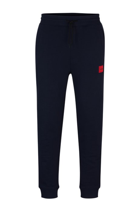 Cotton tracksuit bottoms with red logo patch, Dark Blue