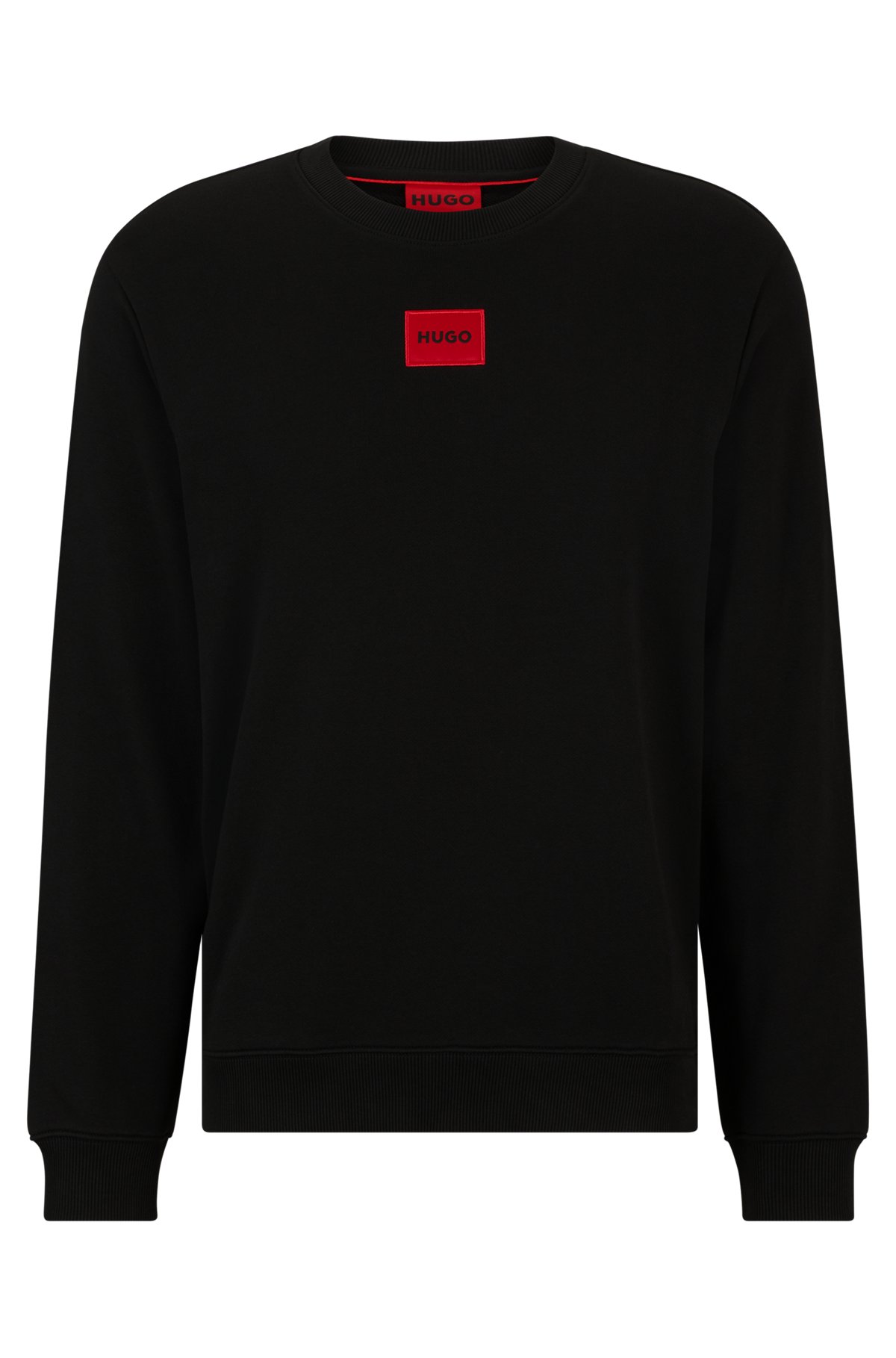 Cotton-terry sweatshirt with red logo label, Black