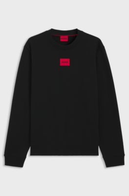 Sweatshirt van katoenen badstof met logolabel, Zwart