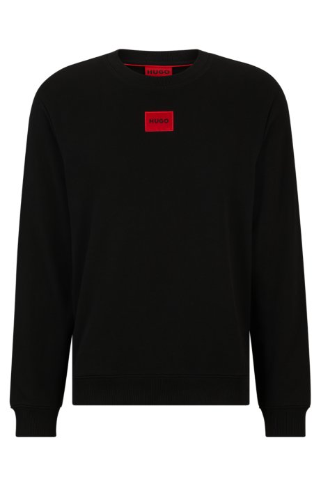 Shop Hugo Cotton-terry Regular-fit Sweatshirt With Logo Label In Black