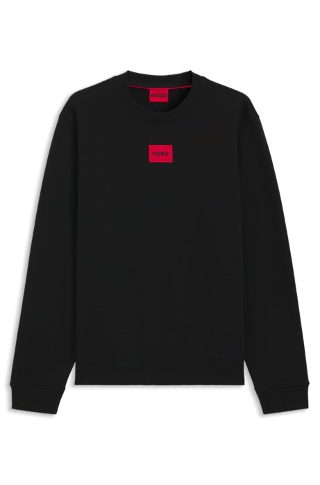 Shop Hugo Cotton-terry Regular-fit Sweatshirt With Logo Label In Black