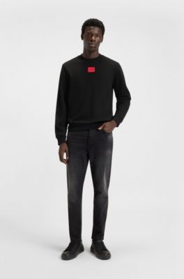 Sweatshirt i bomuldsfrott&eacute; med logoetiket, Sort