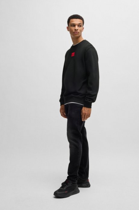 Shop Hugo Cotton-terry Regular-fit Sweatshirt With Logo Label In Black