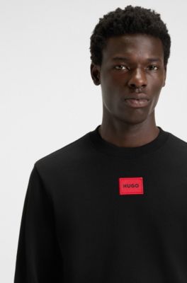 Sudadera de felpa de algod&oacute;n con etiqueta con logo, Negro