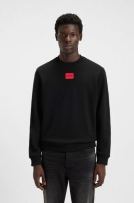 Cotton-terry sweatshirt with logo label, Black