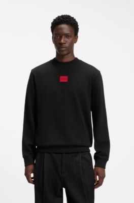 Cotton-terry sweatshirt with logo label, Black