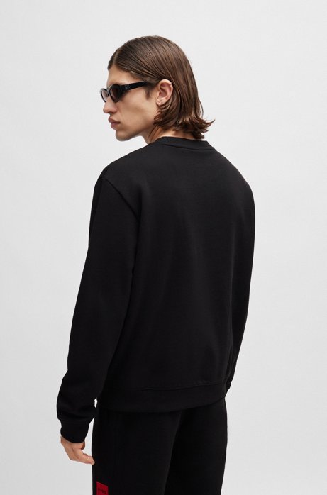 Shop Hugo Cotton-terry Regular-fit Sweatshirt With Logo Label In Black