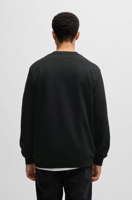 Shop Hugo Cotton-terry Regular-fit Sweatshirt With Logo Label In Black