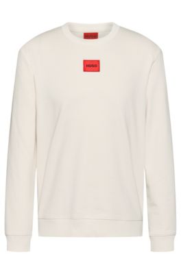 Hugo Boss Cotton-terry Sweatshirt With Red Logo Label In White