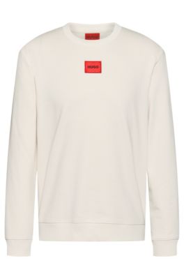 HUGO - Cotton-terry sweatshirt with red logo label